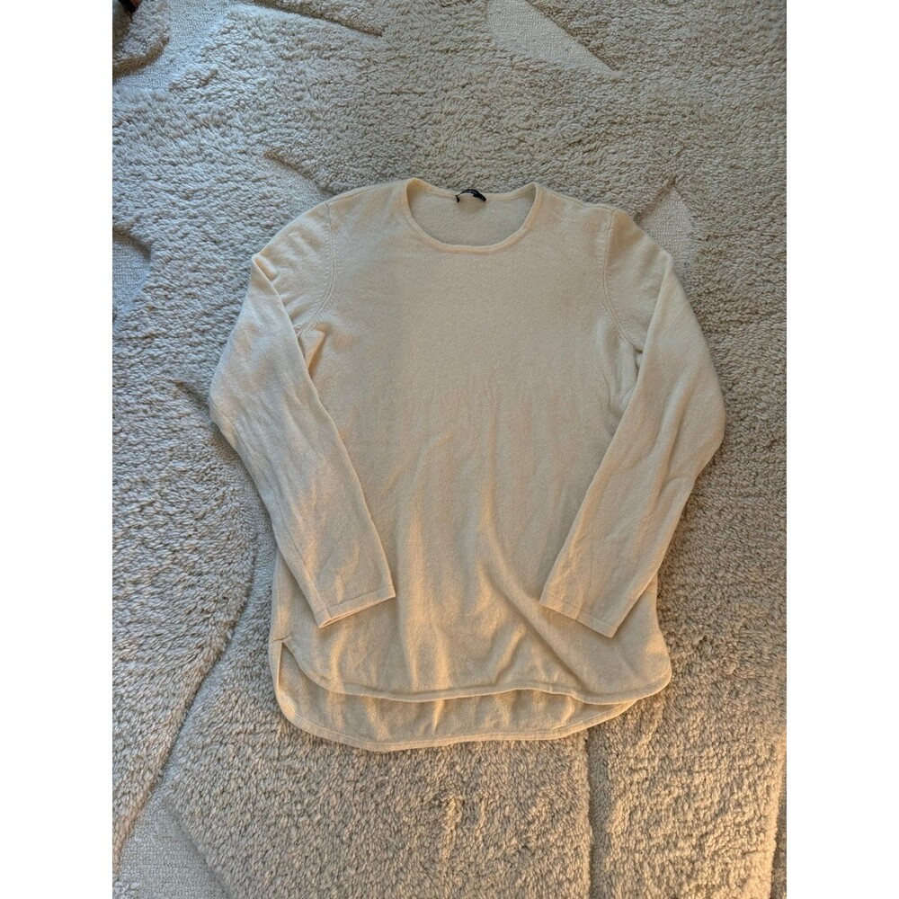 J.McLaughlin 100% Cashmere Cream Tunic Sweater High Low Curved Hem L